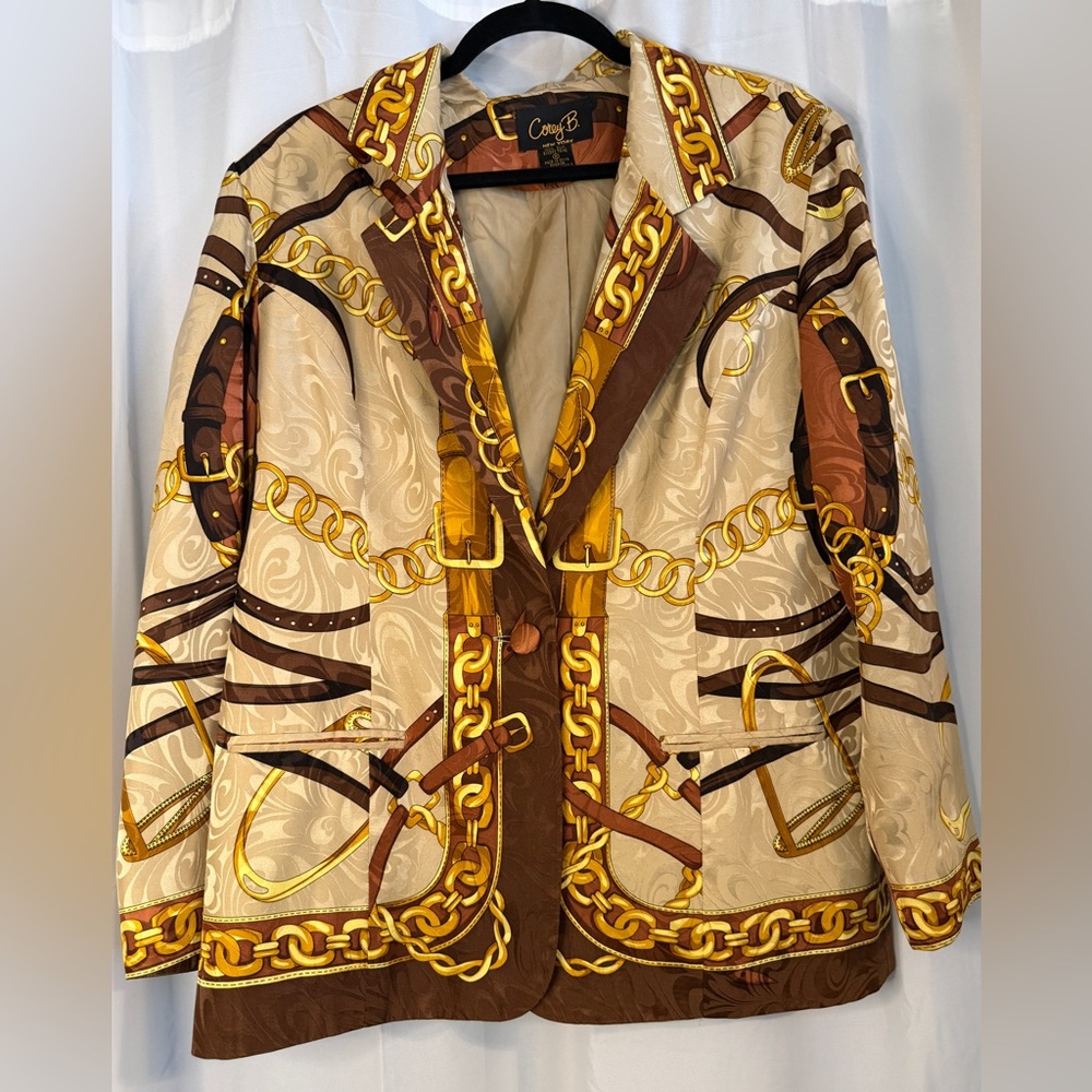 Vintage Coery B New York Silk Chain Print Jacket – Equestrian Style - Picture 3 of 12